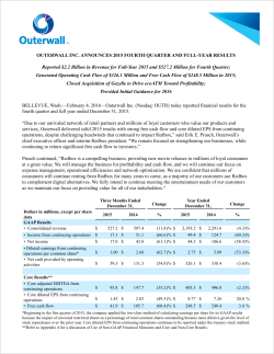 OUTERWALL INC. ANNOUNCES 2015 FOURTH QUARTER AND