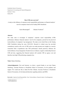 Does CSR earn you trust? - Stockholm School of Economics