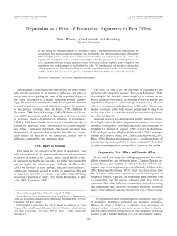 Negotiation as a Form of Persuasion: Arguments in First Offers