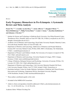 Early Pregnancy Biomarkers in Pre-Eclampsia: A Systematic Review