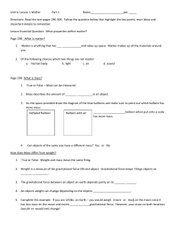 Unit 6: Lesson 1 Matter Part 1 Name_____________________per.
