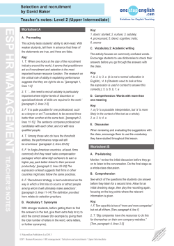 Selection and recruitment: Level 2: Lesson plan