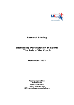 Increasing Participation in Sport: The Role of the