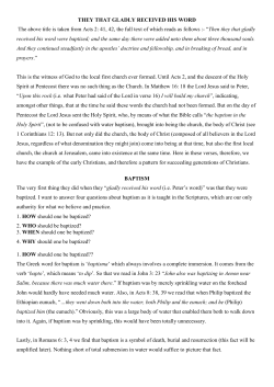 THEY THAT GLADLY RECEIVED HIS WORD The above title is