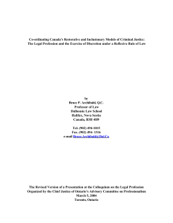Co-ordinating Canada`s Restorative and Inclusionary Models of