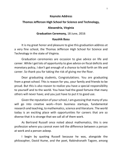 Keynote Address Thomas Jefferson High School for Science and