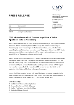 CMS advises Invesco Real Estate on acquisition of Adina Apartment