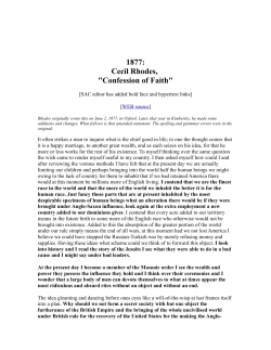 1877: Cecil Rhodes, "Confession of Faith"