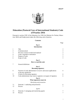 (Pastoral Care of International Students) Code of Practice 2016