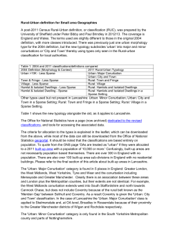 Rural-Urban definition for Small area Geographies