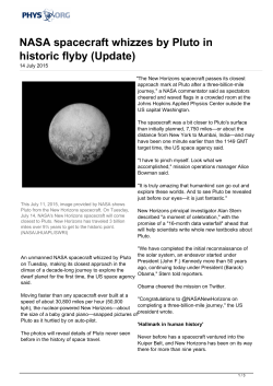 NASA spacecraft whizzes by Pluto in historic flyby (Update)