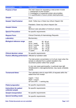 Examination Total protein Purpose of test The main reason for