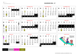 CALENDAR 2016 - 17 M     T      W     T      F     S      S 1 2 3 4 5 6 7 8