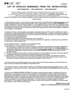list of vehicles admissible from the united states