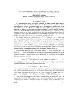 SYLVESTER`S FORGOTTEN FORM OF THE RESULTANT