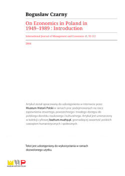 Bogusław Czarny On Economics in Poland in 1949&ndash;1989