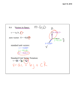 8.6 Vectors in Space v =  zero vector: 0 =  standard
