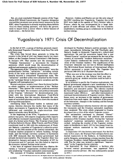 Yugoslavia`s 1971 Crisis of Decentralization