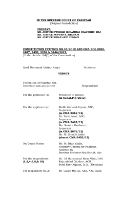 IN THE SUPREME COURT OF PAKISTAN (Original Jurisdiction