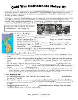 Allen High School US History 2014 The Korean War Begins &bull; After