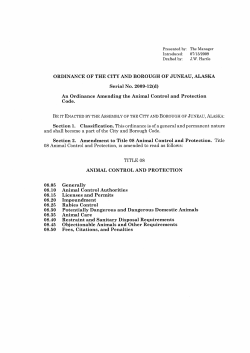 An Ordinance Amending the Animal Control and Protectio