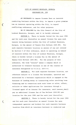 CITY OF LOOKOUT MOUNTAIN GEORGIA ORDINANCE NO. 109