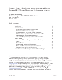 European Energy Liberalization, and the Integration of Eastern