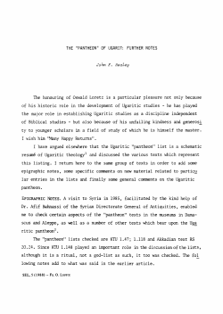"PANTHEON" OF UGARIT: FURTHER NOTES John F. Healey