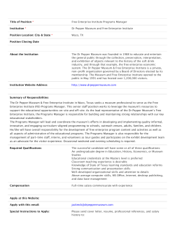 Free Enterprise Institute Programs Manager, Dr Pepper Museum