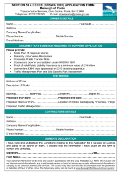 Borough of Poole SECTION 50 LICENCE (NRSWA 1991