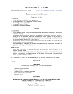 CO-OPERATIVES ACT 14 OF 2005 (English text signed by the
