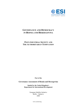 GOVERNANCE AND DEMOCRACY IN BOSNIA AND HERZEGOVINA