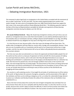 Debate over Immigration