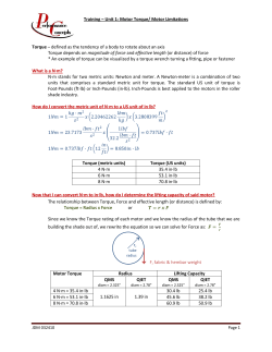 Training &ndash; Unit 1: Motor Torque/ Motor Limitations Torque &ndash; defined