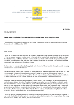 Letter of the Holy Father Francis to the bishops on the Feast of the