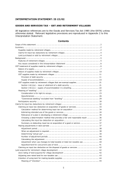 INS0109 GST and retirement villages