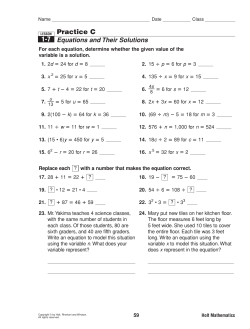 Practice C Equations and Their Solutions 1-7