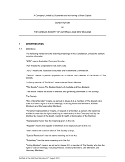 Ratified at the AGM held Saturday 13th August 2011 A Company