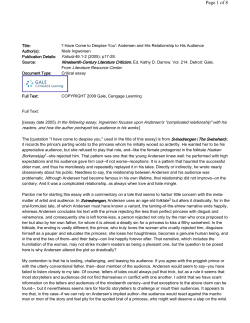 I Have Come to Despise You - Andersen and His Relationship to His