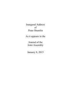 Inaugural Address of Peter Shumlin As it appears in the Journal of
