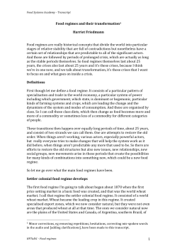 1 Food regimes and their transformation1 Harriet Friedmann Food