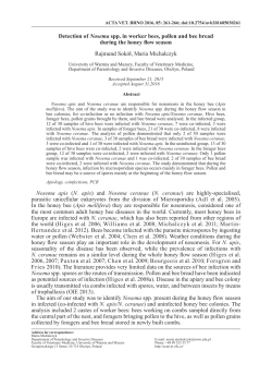 Detection of Nosema spp. in worker bees, pollen and bee bread