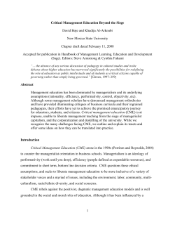 1 Critical Management Education Beyond the Siege David Boje and