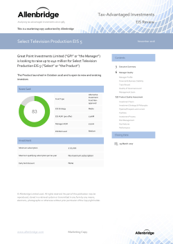 Tax-Advantaged Investments Select Television Production EIS 5 83