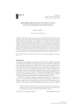 REFORMED ORTHODOXY ON IMPUTATION. ACTIVE AND
