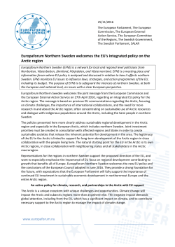 Europaforum Northern Sweden welcomes the EU`s integrated policy on