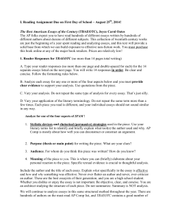 I. Reading Assignment Due on First Day of School