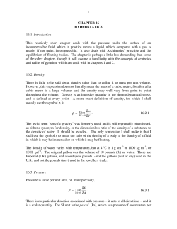 1 CHAPTER 16 HYDROSTATICS 16.1 Introduction This relatively