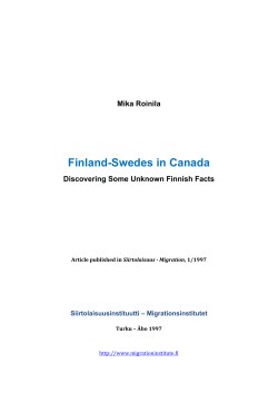 Finland-Swedes in Canada - Siirtolaisuusinstituutti