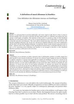 A definition of moral dilemmas in bioethics Une d&eacute;finition des
